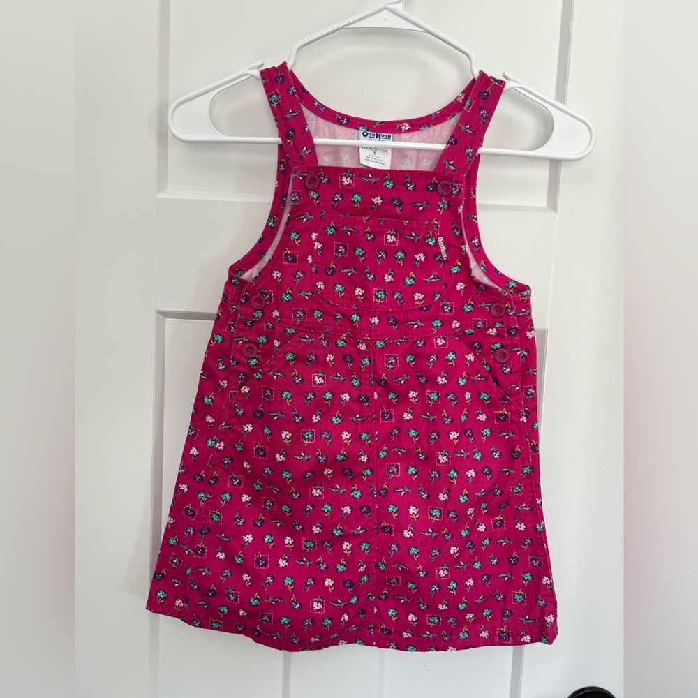 Vintage Oshkosh: Pink Floral Overalls Dress: Size 5